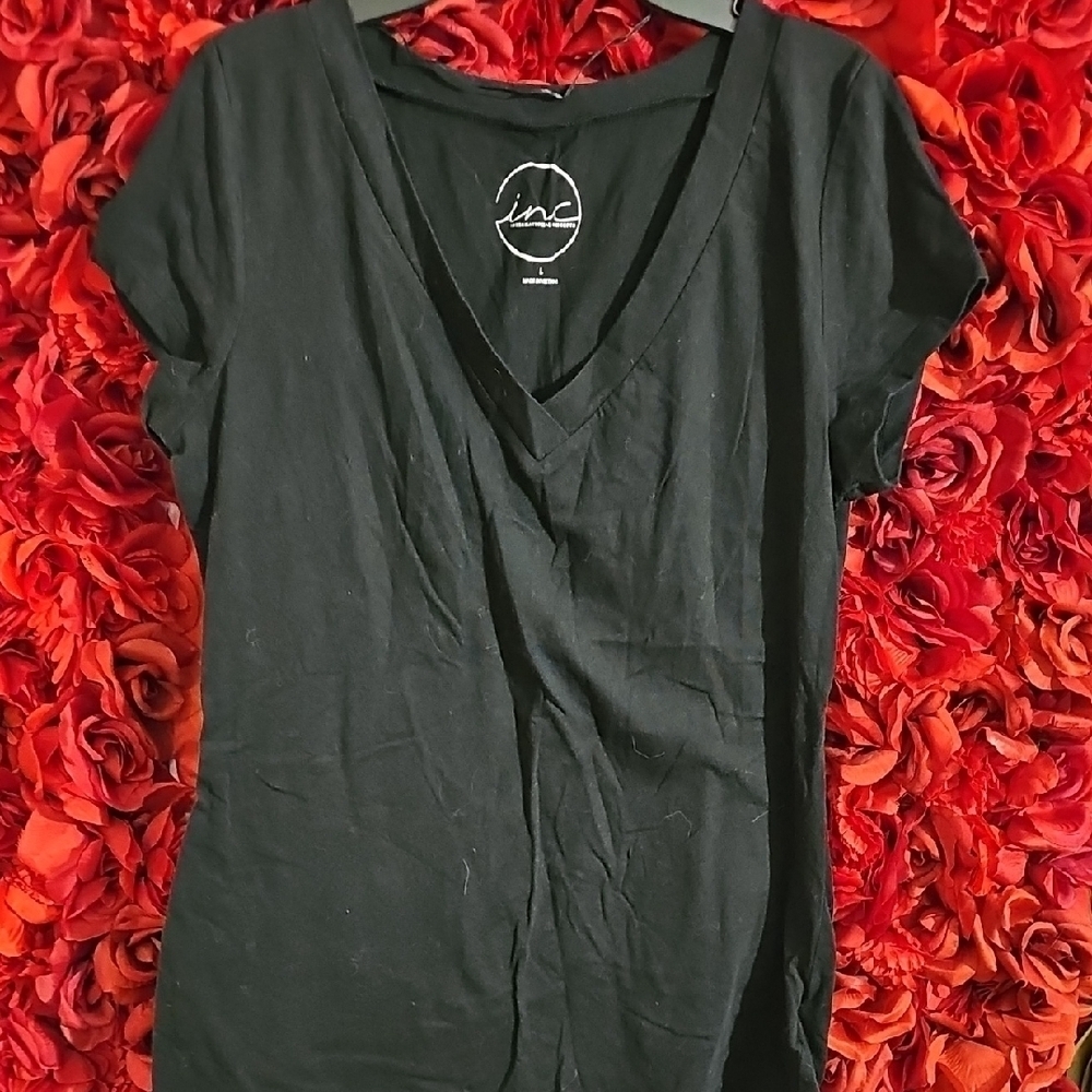 INC International Concepts Women's Black V-Neck Tshirt Size Large
